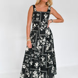 Sandi Floral Print Midi Dress - Black