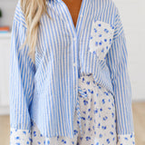 Angie Striped Floral Button Down Shirt - Ivory Multi