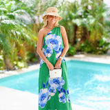 Gena One Shoulder Maxi Dress - Green/Blue
