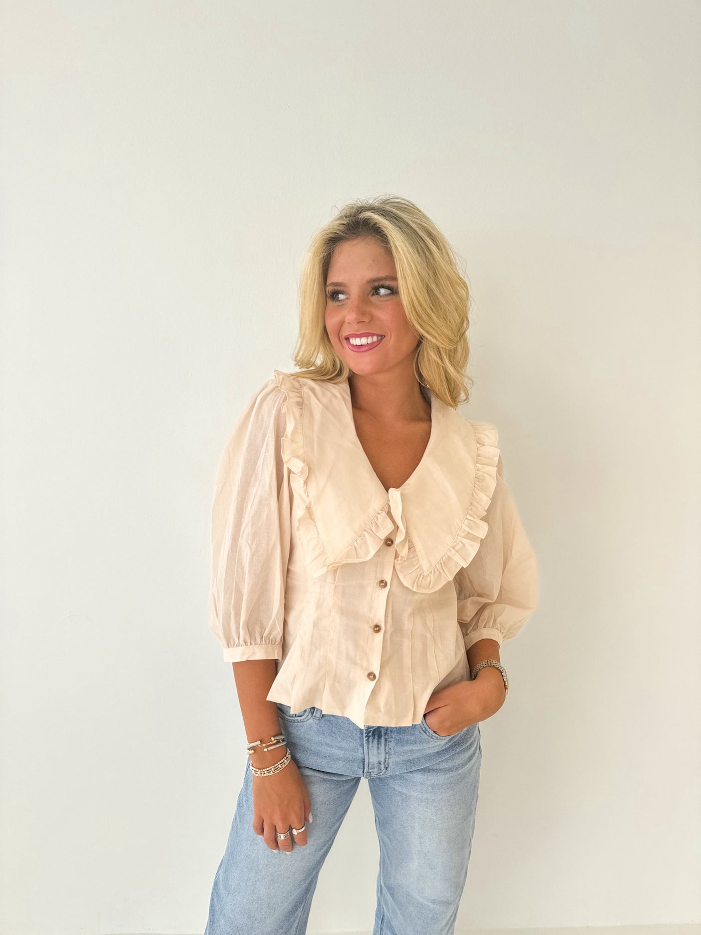 Eva Button Down Blouse - Natural