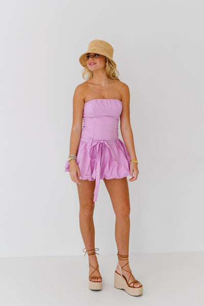 Mindy Bubble Hem Skort Romper - Lt Pink