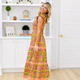 Vanessa Smocking Tier Maxi Dress -Yellow/Pink