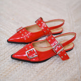 Darci Slingback Buckle Flats-Red