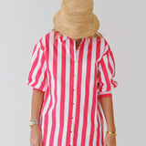 Katie Big Stripe Shirt Dress - Pink/White