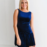 Anna Velvet Sleeve Dress-Navy