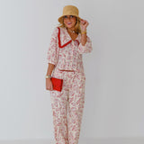 Crystal Shell Linen Pants-Cream/Red