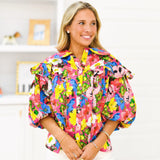 Tammy Tropical Collar puff Sleeve Top - Pink multi