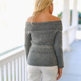 Lizzy Off the Shoulder Sweater-Grey