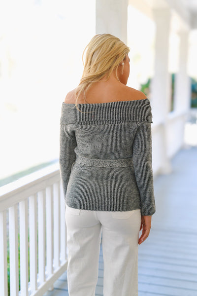 Lizzy Off the Shoulder Sweater-Grey