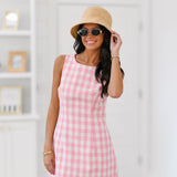 Izzy Gingham Scallop Hem Mini Dress - Pink