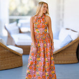 Hillary Floral Ruffle Skirt Top Set - Pink/Orange