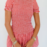 Sylvia Smocked Mini Dress - Red Plaid