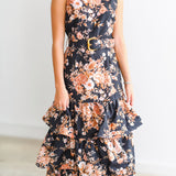 Eliza Floral Tiered Maxi Dress-Black Floral