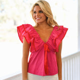 Leoti Ruffle Babydoll Top - Pink/Red