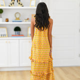 Penelope Frill Neck Maxi Dress - Yellow BlockPrint