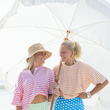 Fancy Buttoned Striped Short Sleeve Top