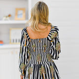 Annie Smocked Mini Dress - Navy/White Palm