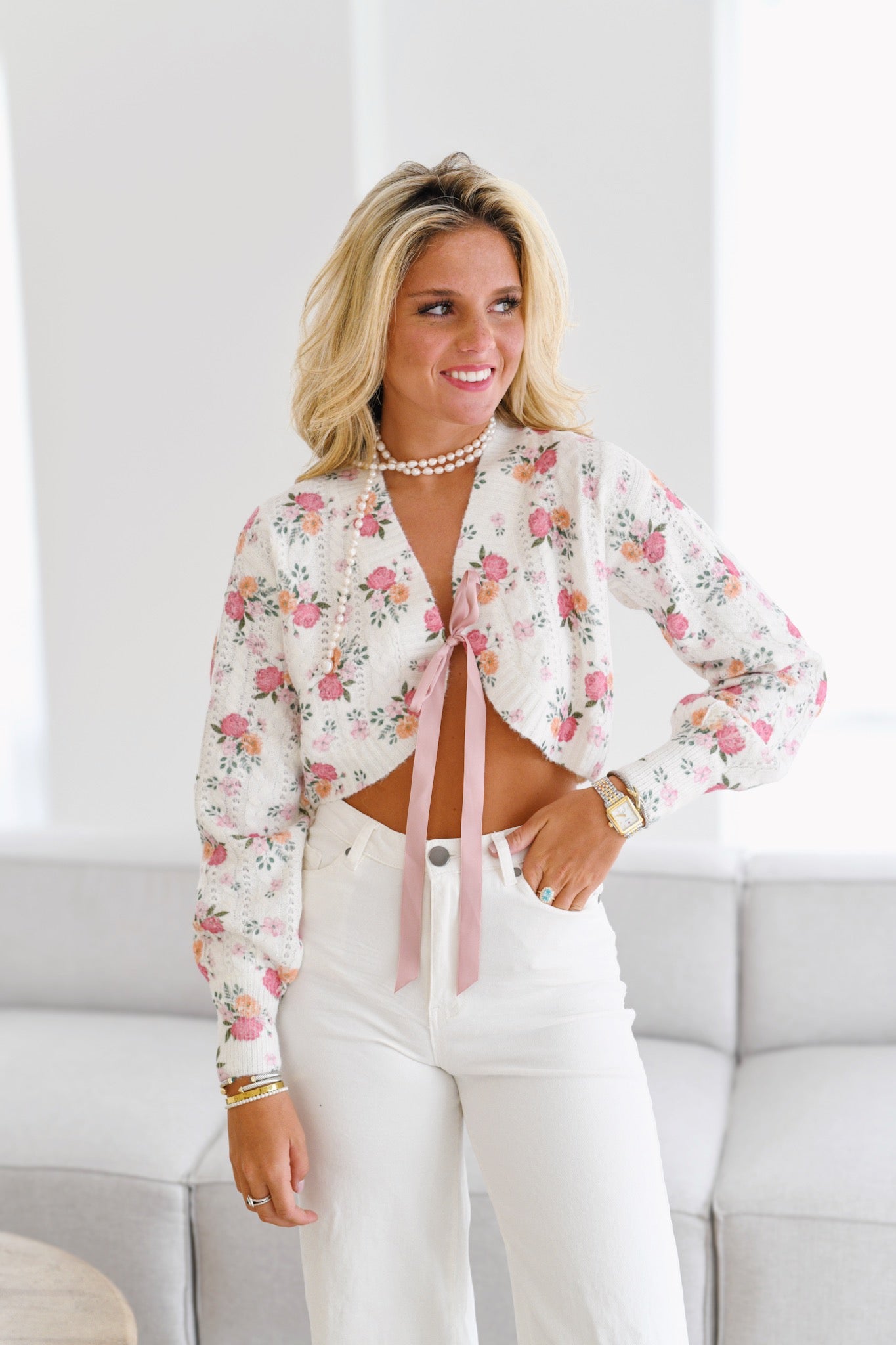 Molly Top - White/Multi Floral