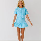 Jamie Floral Jacquard Button Down Top - Blue