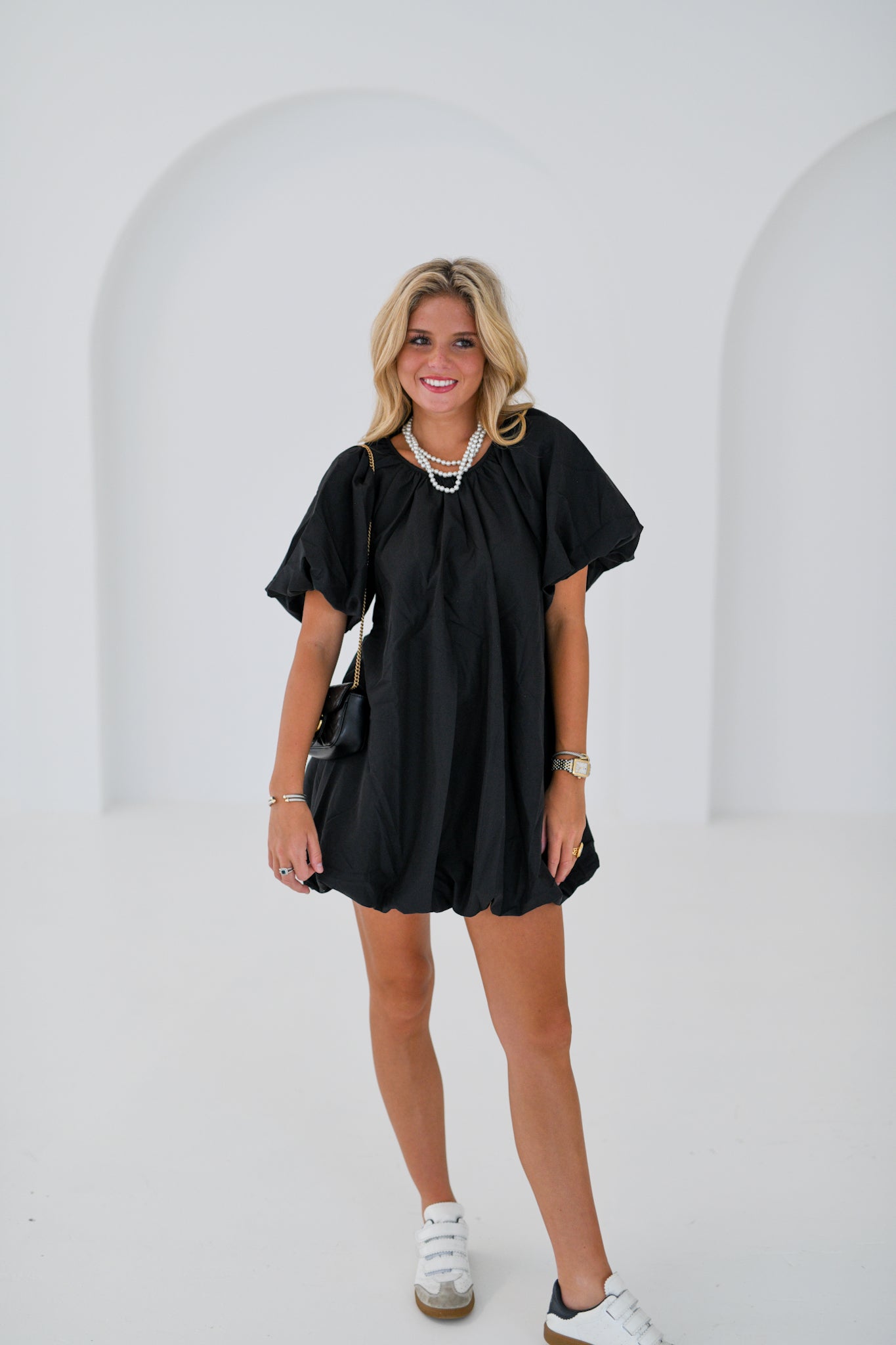 Jackie Bubble Hem Mini Dress - Black