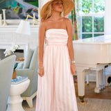 Pink Palm Stripe Strapless Maxi Dress - Ivory/Pink