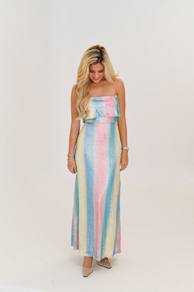 Paris Sequin Tube Maxi Dress-Multi