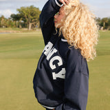 Fancy Oversized Mockneck - Deep Navy/White Outline