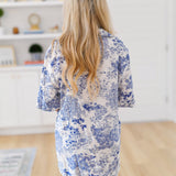 Chandler Toile Floral Dress - White Blue