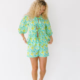 Dani Tie Front and Shorts Set - Teal/Lime