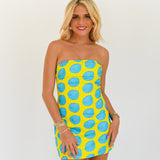 Shyla Strapless Mini Dress - Lime/Turquoise Polka Dots
