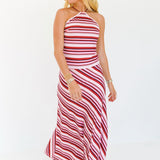 Harlee Halter Striped Maxi Dress - Magenta Stripe