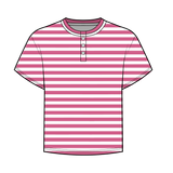 Fancy Buttoned Striped Short Sleeve Top
