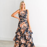 Eliza Floral Tiered Maxi Dress-Black Floral