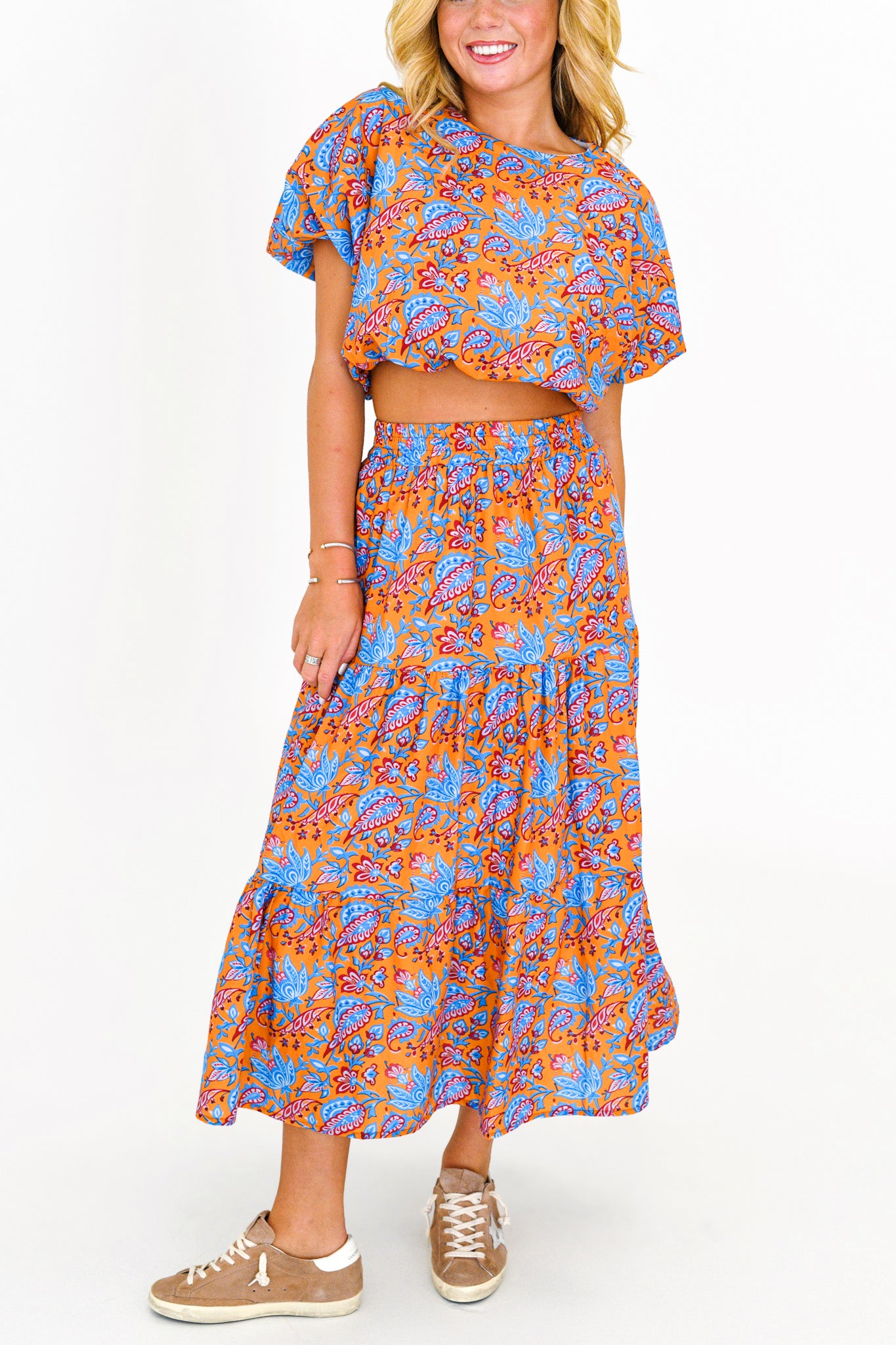 Hannah Maxi Skirt Bubble Set - Blue/Orange