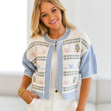 Ellisa Half Cardigan Top - Blue Floral