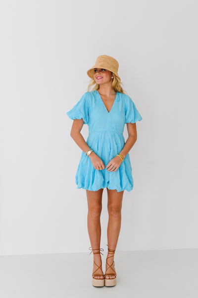 Emily Puff Sleeve Bubble Mini Dress-Sky Blue