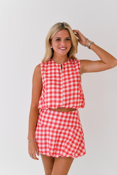 Presley Bubble Gingham Set - Red/White