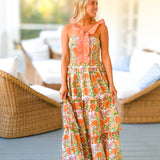 Rossi Floral Ruffle Tier Dress  - Orange