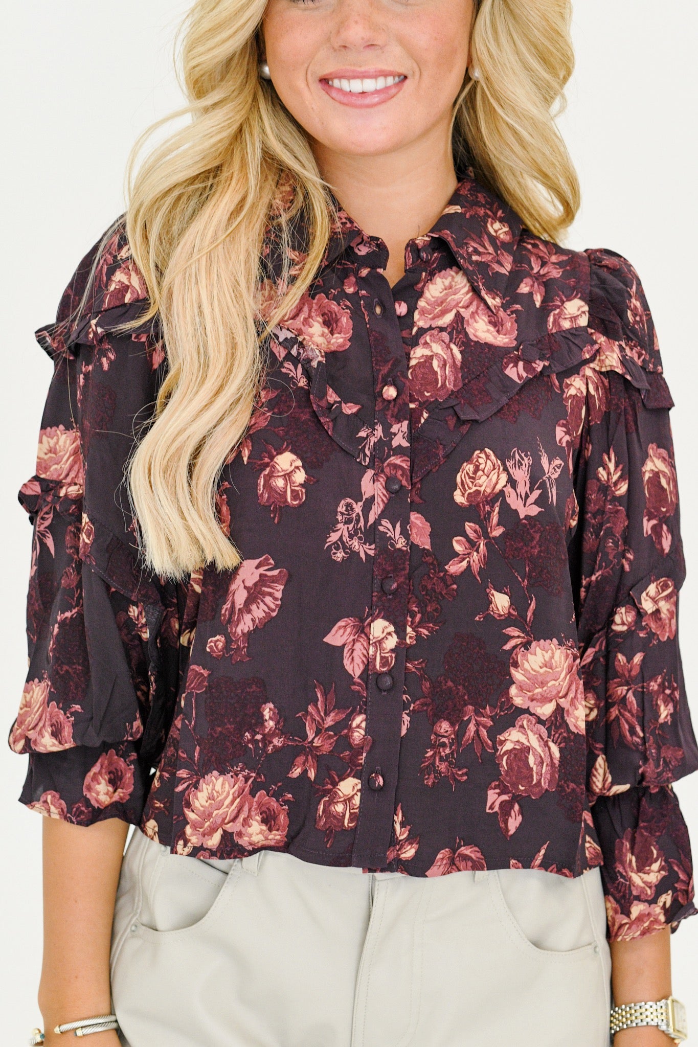 Leighton Top - Brown Floral