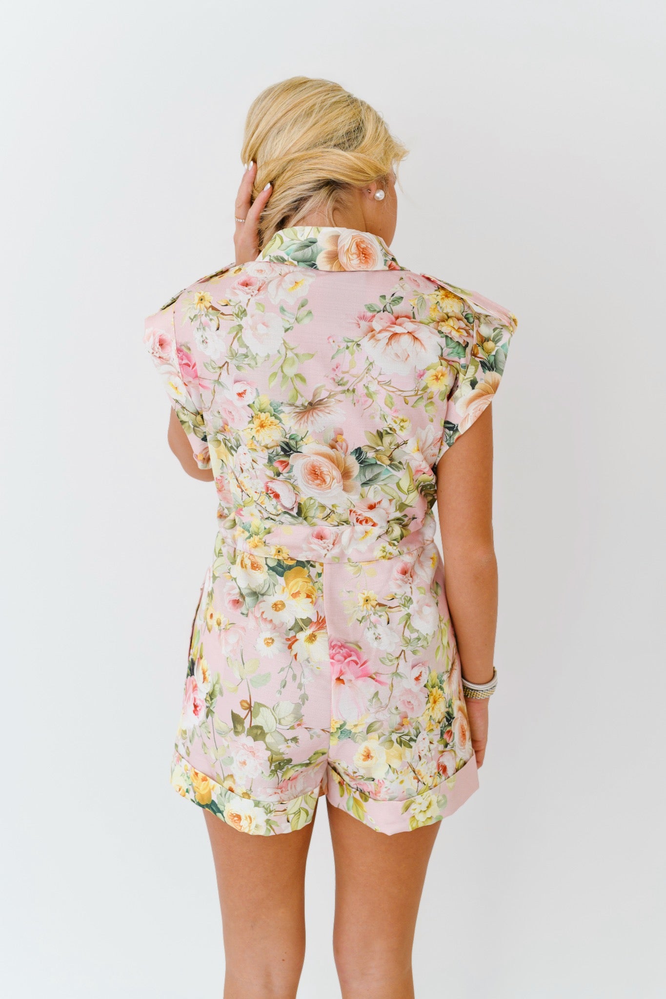 Erin Floral Button Down Romper - Powder Pink Flower