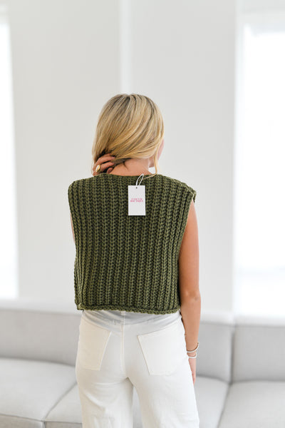 Gia Knit Sweater Top - Olive Green