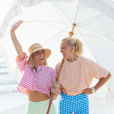 Fancy Buttoned Striped Short Sleeve Top