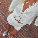 Tilly Embroidered Eyelet Top - White