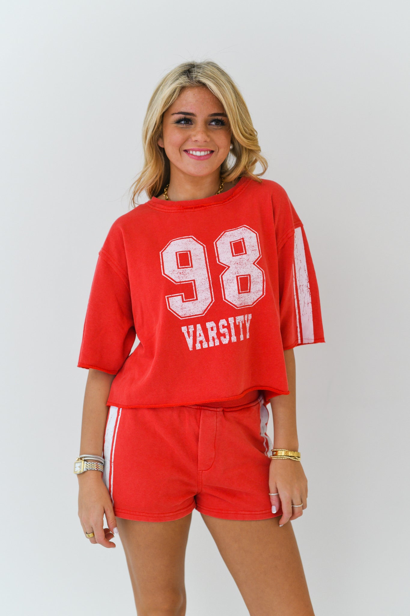 Sarah Washed Varsity Set-Cherry Red