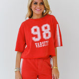 Sarah Washed Varsity Set-Cherry Red