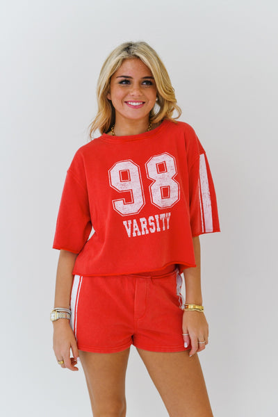 Sarah Washed Varsity Set-Cherry Red