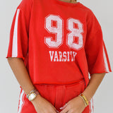 Sarah Washed Varsity Set-Cherry Red