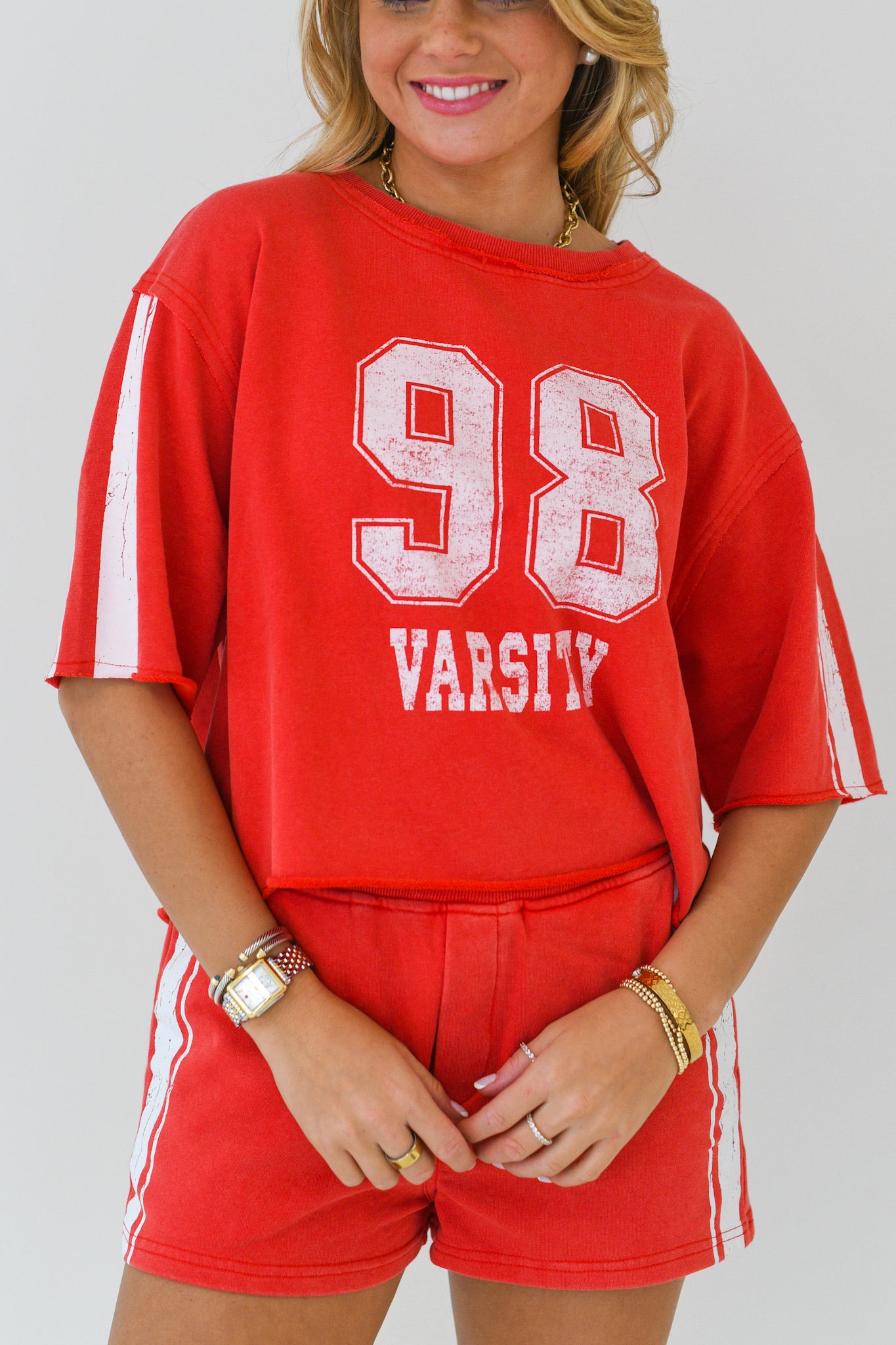 Sarah Washed Varsity Set-Cherry Red