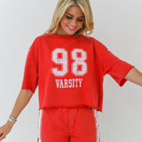 Sarah Washed Varsity Set-Cherry Red