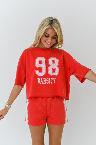 Sarah Washed Varsity Set-Cherry Red